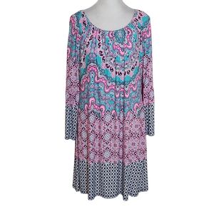 Pink Coconut Aqua and Pink Print Mini Dress NWT Sz Large Wedding Guest Dress
